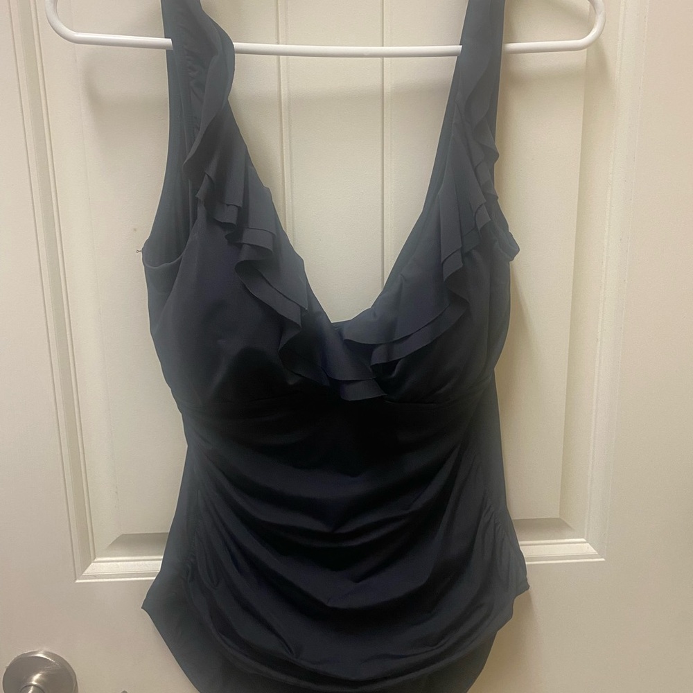Lauren by Ralph Lauren Beach Club Ruffle-One piece swim suit-Underwire Bra-Black